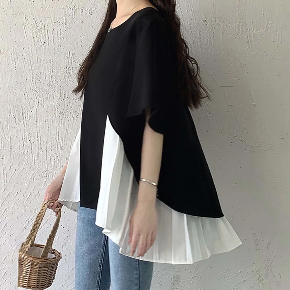 Fashion Women T-Shirt Japanes Korean Style Pleated Patchworkt Shor Sleeve Round Neck Loose Elegant Chic Leisure Ladies T-shirt
Fashion Women T-Shirt Japanes Korean Style Pleated Patchworkt Shor Sleeve Round Neck Loose Elegant Chic Leisure Ladies T-shirt
