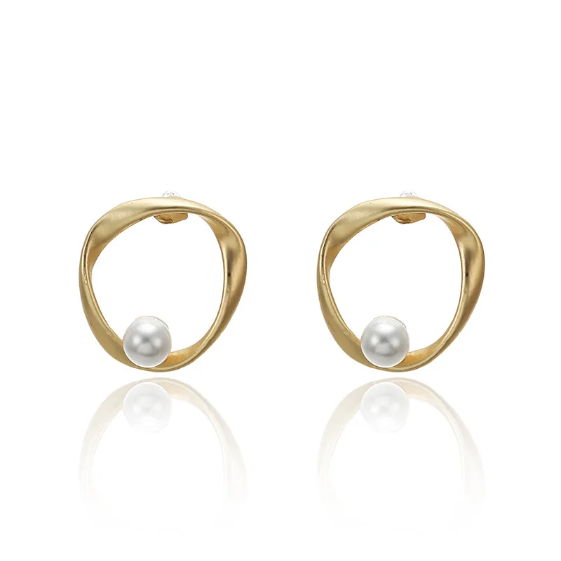 

Imitation Pearl Earring for Women Golden Round Stud Earrings Gift Irregular Design Unusual Fashion Jewelry