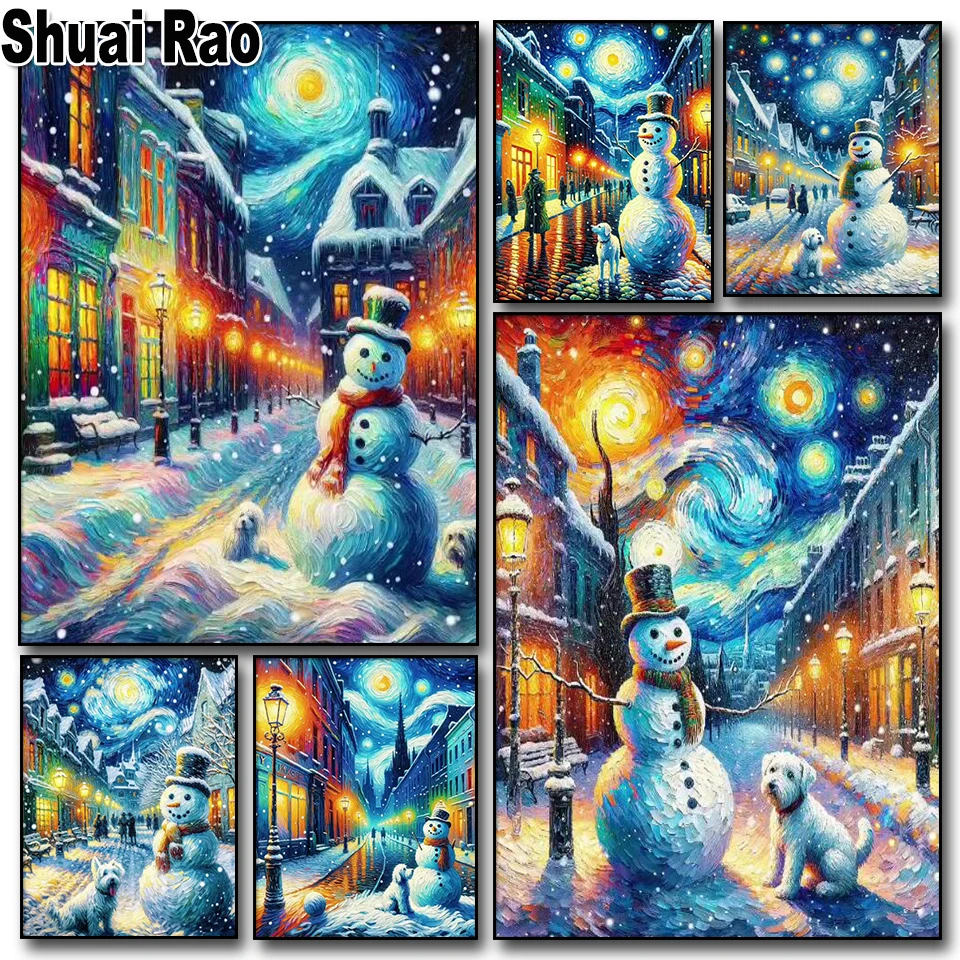 

Diy картина с изображением звездного неба Ван Гога, снеговика, полностью Алмазная мозаика 5d, фотография искусства снежного пейзажа, Рождественское украшение, искусство