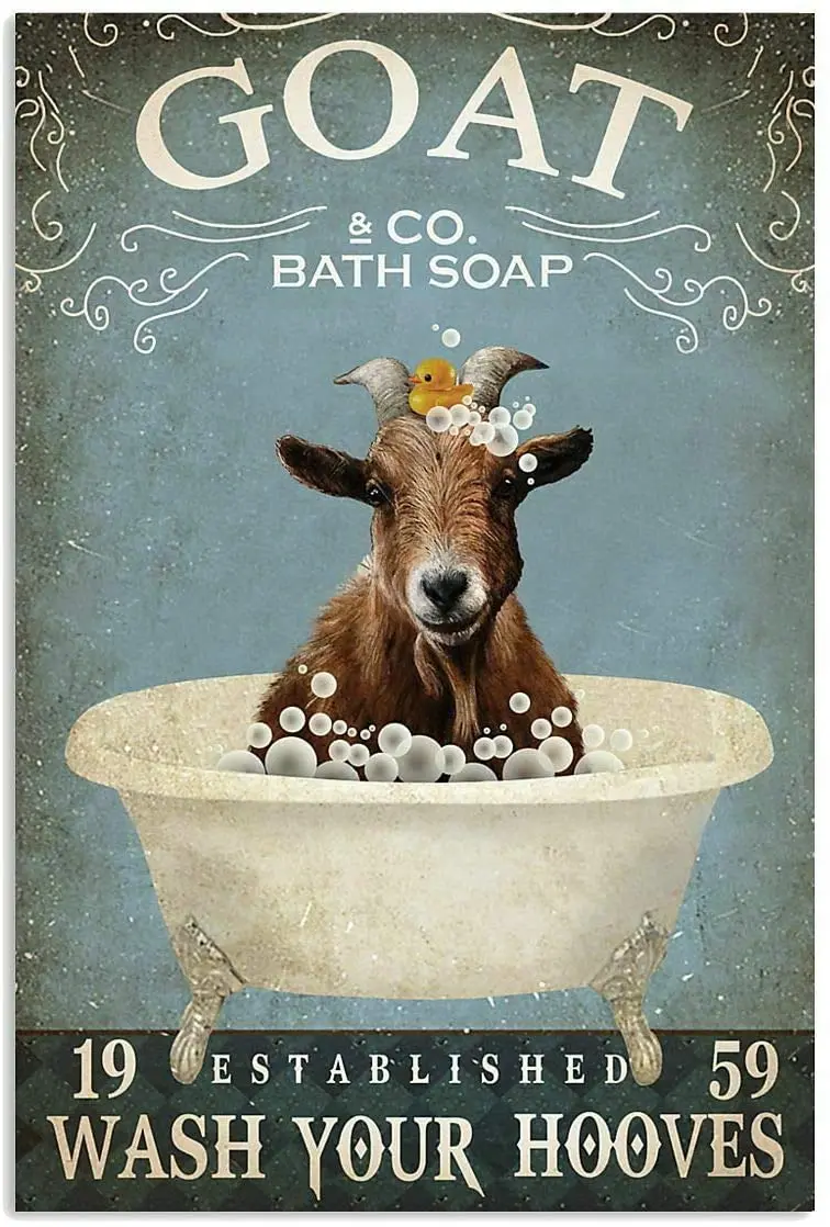 Goat Poster Metal Tin Sign Goat Bath Soap Wash Your Hooves Decorative Plaque for Home Bathroom Decor
Goat Poster Metal Tin Sign Goat Bath Soap Wash Your Hooves Decorative Plaque for Home Bathroom Decor