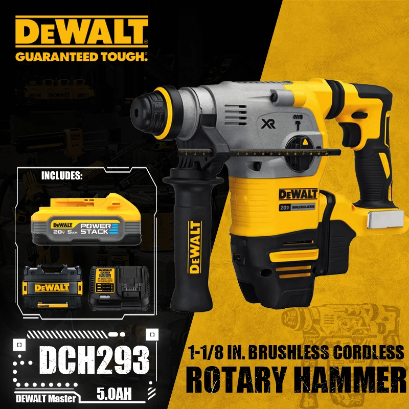 

DEWALT DCH293 Kit 1-1/8in Brushless Cordless SDS PLUS L-Shape Rotary Hammer 4480BPM 3.5J 20V Lithium Tools With Battery Charger