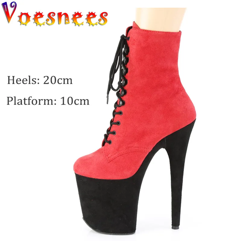 

20CM Thin Heels Ankle Boots Suede Lace Up Design Party Lady Pumps Women 10CM Platforms Nightclub Shoes Pole Dancing Botas Mujer