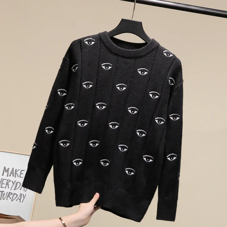 Eye Embroidery Knit Sweater for Women, Black Color High Strecth Jumpers , Lady Casual Pullovers, Ropa De Mujer, Traf, Clothing
Eye Embroidery Knit Sweater for Women, Black Color High Strecth Jumpers , Lady Casual Pullovers, Ropa De Mujer, Traf, Clothing