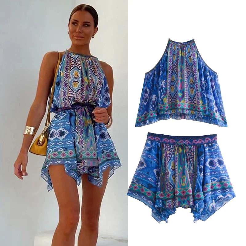 New 2 Piece Set 2022 New Fashion Print Tube Top Elastic Waist Shorts Suit Female Elegant Chic Casual Vacation Youth Blue Suits
New 2 Piece Set 2022 New Fashion Print Tube Top Elastic Waist Shorts Suit Female Elegant Chic Casual Vacation Youth Blue Suits