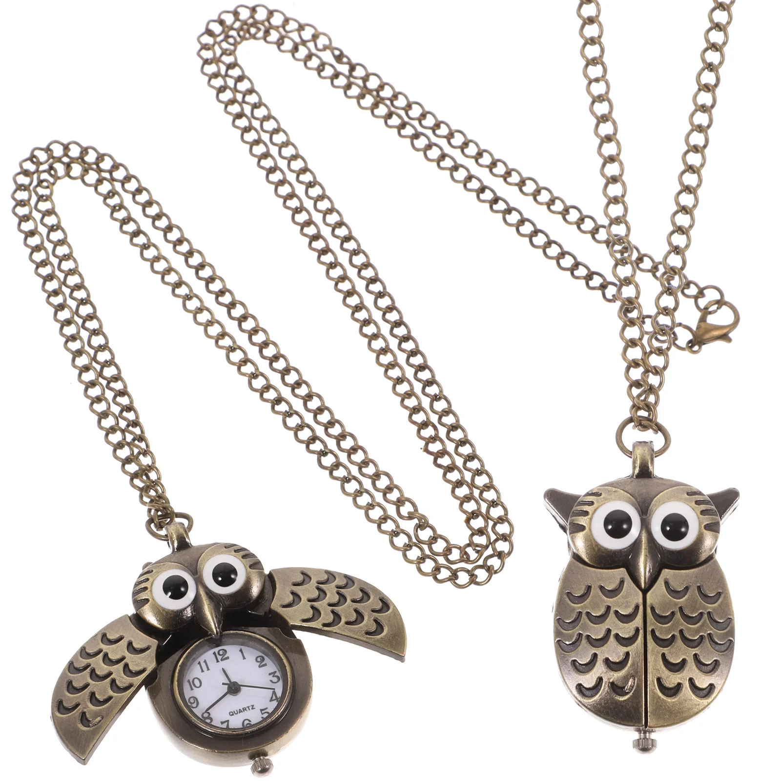 

2 Pcs Owl Pocket Watch Watches Nurses Retro Bronze Animal Alloy Quartz Locket Pendant