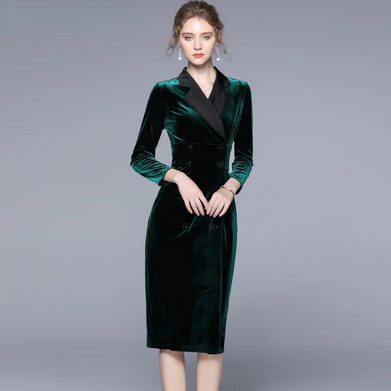 2022 Autumn Winter Women Green Black Velvet Dress Vintage Double Breasted Notched Collar Long Sleeve Robe Office Midi Vestidos
2022 Autumn Winter Women Green Black Velvet Dress Vintage Double Breasted Notched Collar Long Sleeve Robe Office Midi Vestidos