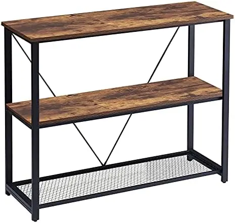 

Консольные столы для прихожей, промышленный узкий Диванный стол с металлической сетчатой полкой, 3-ярусный стол для прихожей, 31 дюйм, рустикальный коричневый