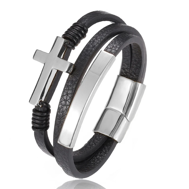 Classic Cross Leather Bracelet Men Magnet Buckle Luxury Multicolor Stainless Steel Leather Bracelet For Men Jewelry Gift
Classic Cross Leather Bracelet Men Magnet Buckle Luxury Multicolor Stainless Steel Leather Bracelet For Men Jewelry Gift