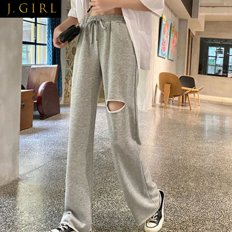 Casual Pants Women Solid Gray Simple Hole High-waist Leisure Students Loose Full-length All-match Comfortable Streetwear Fashion
Casual Pants Women Solid Gray Simple Hole High-waist Leisure Students Loose Full-length All-match Comfortable Streetwear Fashion