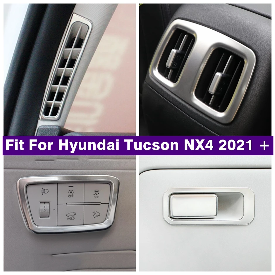 

Silver Interior Accessories Glove Storage Box Pillar A Air AC Lights Control Panel Cover Trim For Hyundai Tucson NX4 2021 - 2023