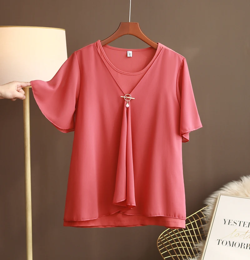 2022 EU Brand Women's Bell Sleeve Tops Summer Short Sleeve Chiffon Shirts Solid Color O-Neck Casual Tops Plus Size Loose Tops
2022 EU Brand Women's Bell Sleeve Tops Summer Short Sleeve Chiffon Shirts Solid Color O-Neck Casual Tops Plus Size Loose Tops