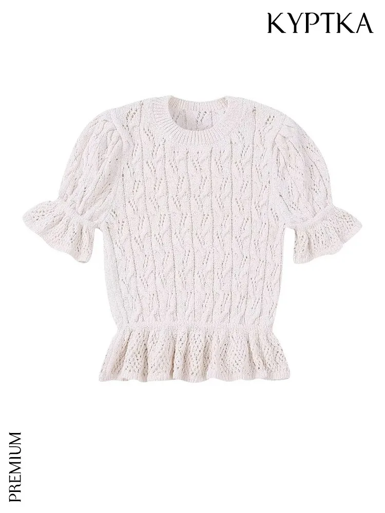 KYPTKA Women Fashion With Ruffled Knit Crop Sweater Vintage O Neck Short Sleeve Female Pullovers Chic Tops
KYPTKA Women Fashion With Ruffled Knit Crop Sweater Vintage O Neck Short Sleeve Female Pullovers Chic Tops
