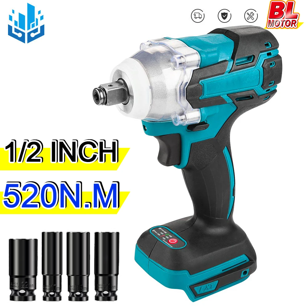 18V Brushless Electric Impact Wrench 520N.m 1/2 inch Cordless Wrench with 4 Socket For Makita 18V Battery Power Tool
18V Brushless Electric Impact Wrench 520N.m 1/2 inch Cordless Wrench with 4 Socket For Makita 18V Battery Power Tool