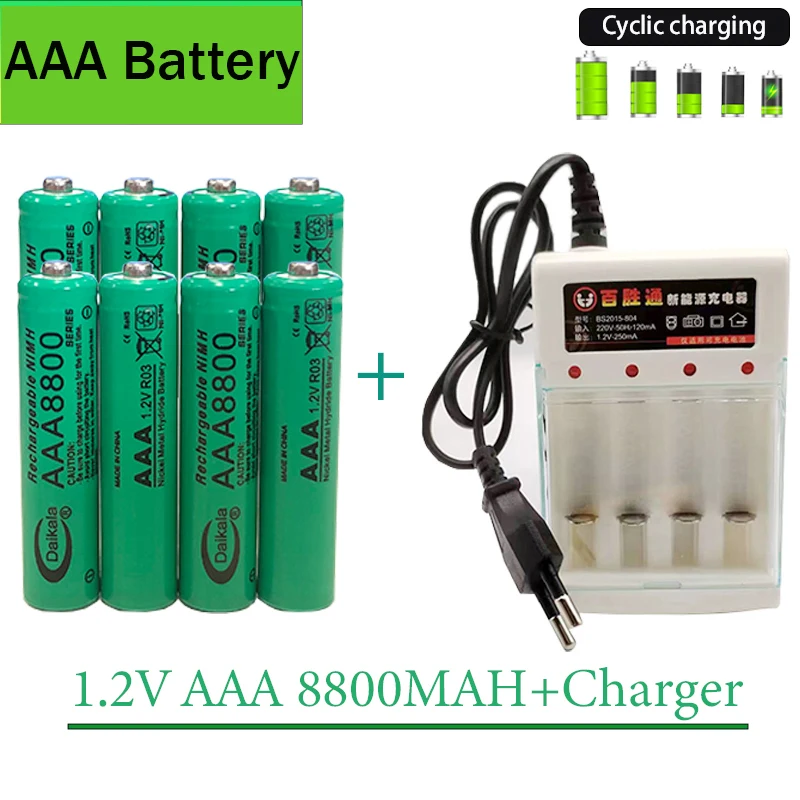 AAA Battery 100%New Original 1.2V AAA8800MAH+Charger AAA NI MH Rechargeable Battery Suitable for Alarm Clocks, Electric Toys
AAA Battery 100%New Original 1.2V AAA8800MAH+Charger AAA NI MH Rechargeable Battery Suitable for Alarm Clocks, Electric Toys
