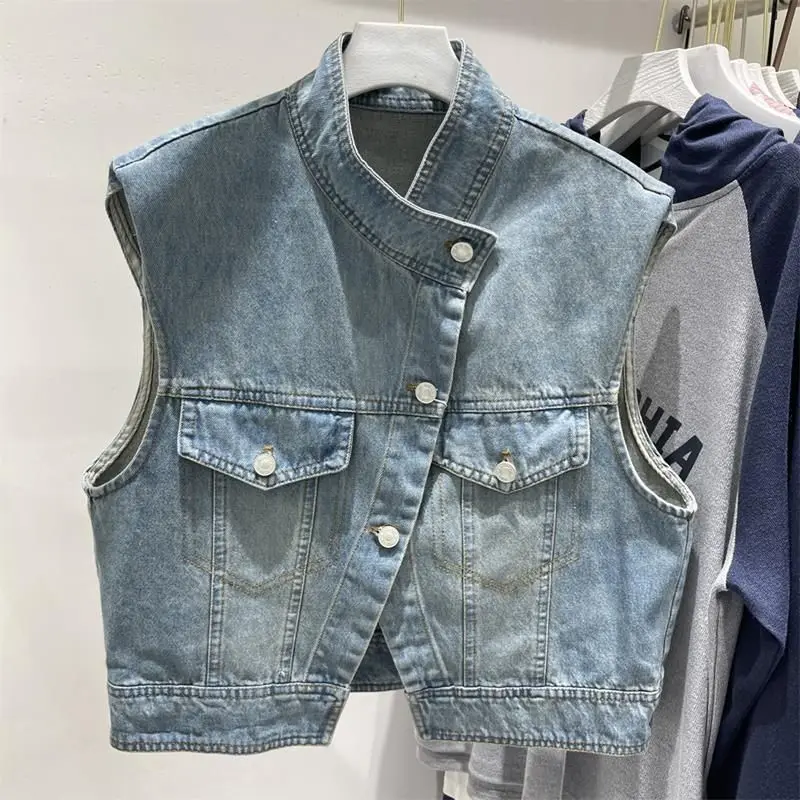 Vests Women High Street Summer Chic All-match Ladies Denim Outwear Stylish Simple Basic Sleeveless Pocket Womens Jackets Q224
Vests Women High Street Summer Chic All-match Ladies Denim Outwear Stylish Simple Basic Sleeveless Pocket Womens Jackets Q224