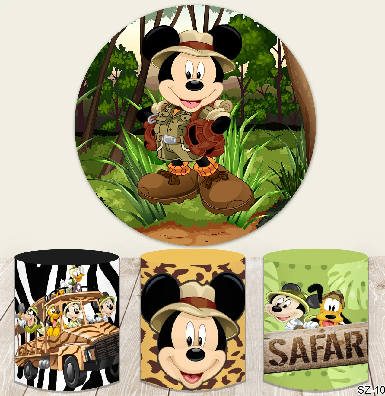 

Disney Mickey Mouse Round Circle Backdrop Newborn Tropical Jungle Forest Wild Animal Safari Party Cylinder Background Covers