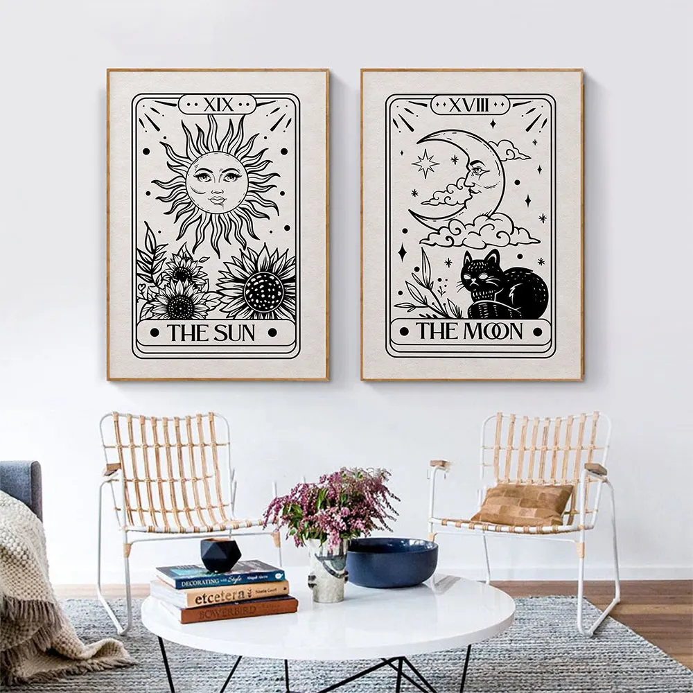 Tarot Astrology Poster Abstract Mystical Sun Moon Vintage Canvas Painting Black White Wall Art Picture for Living Room Decor
Tarot Astrology Poster Abstract Mystical Sun Moon Vintage Canvas Painting Black White Wall Art Picture for Living Room Decor