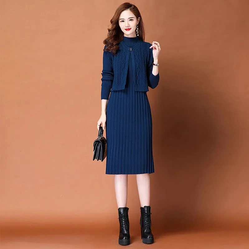 Vintage Knitted Dress Two Piece Set Women Elegant Cropped Vest Cardigan + Half Turtleneck Slim Winter Bottoming Sweater Dresses
Vintage Knitted Dress Two Piece Set Women Elegant Cropped Vest Cardigan + Half Turtleneck Slim Winter Bottoming Sweater Dresses