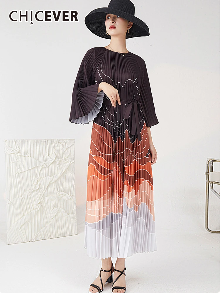 CHICEVER Print Pleated Dresses For Women Round Neck Flare Sleeve High Waist Hollow Out Temperament Dress Female Spring Clothing
CHICEVER Print Pleated Dresses For Women Round Neck Flare Sleeve High Waist Hollow Out Temperament Dress Female Spring Clothing