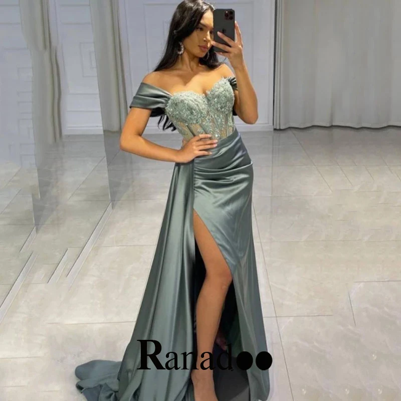 Modern Satin Off The Shoulder Lace Evening Dresses Side Split A Line Illusion Zipper Abendkleider Made To Order
Modern Satin Off The Shoulder Lace Evening Dresses Side Split A Line Illusion Zipper Abendkleider Made To Order