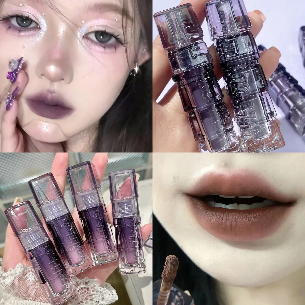

Smoked Grey Purple Liquid Lipstick Matte Lip Gloss Cosmetic Lightweight Lip Glaze Long Lasting Lip Tint Waterproof Lips Makeup