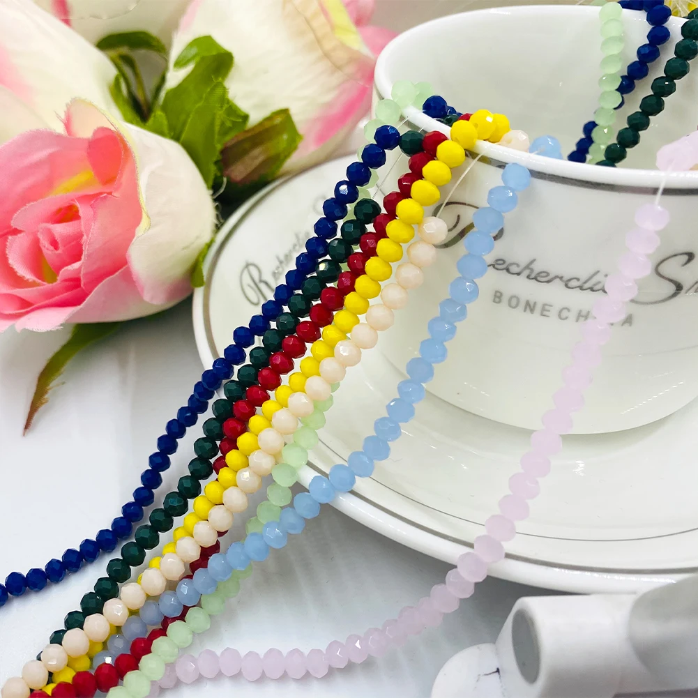 

2/3/4mm Mixed Color Faceted Oval Shape Crystal Porcelain Jade Beads Spacer Beads for DIY Jewelry Making Accessories 15inch