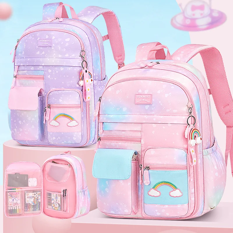 

Детский рюкзак для девочек, вместительные школьные ранцы для учеников начальной школы, водонепроницаемые школьные портфели с несколькими карманами