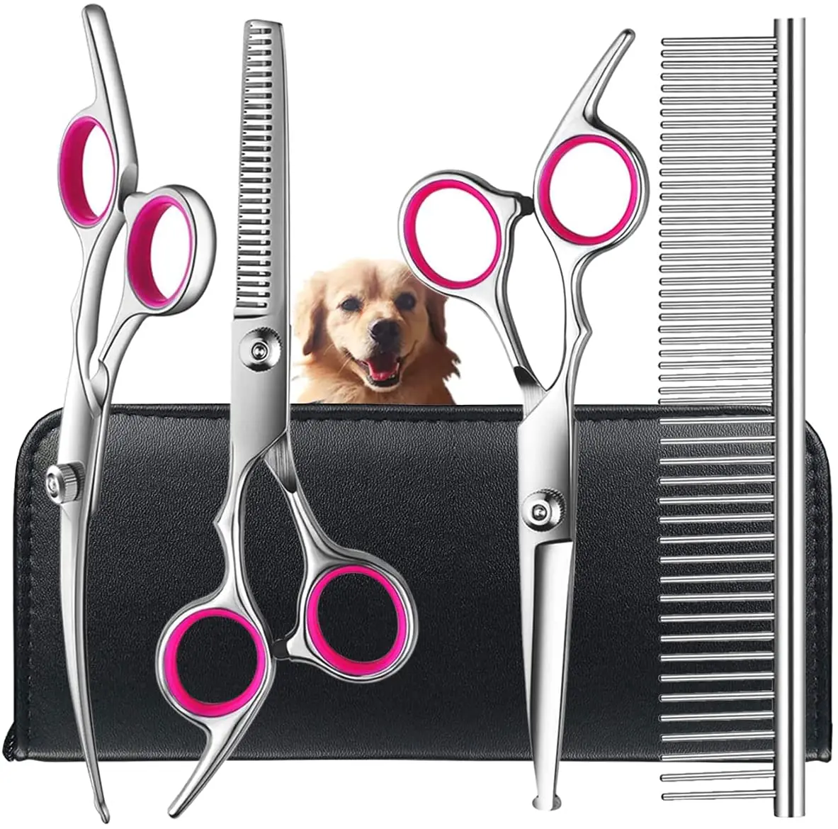 Dog Grooming Scissors Kit with Safety Round Tips, Stainless Steel Professional Dog Grooming Shears Set - Thinning, Straight, 
Dog Grooming Scissors Kit with Safety Round Tips, Stainless Steel Professional Dog Grooming Shears Set - Thinning, Straight,