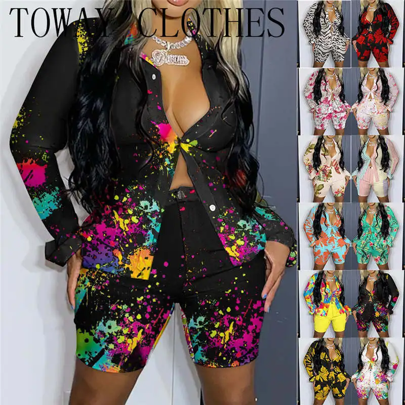 Женский Повседневный костюм из двух предметов, рубашка с принтом и шорты с карманами
Женский Повседневный костюм из двух предметов, рубашка с принтом и шорты с карманами