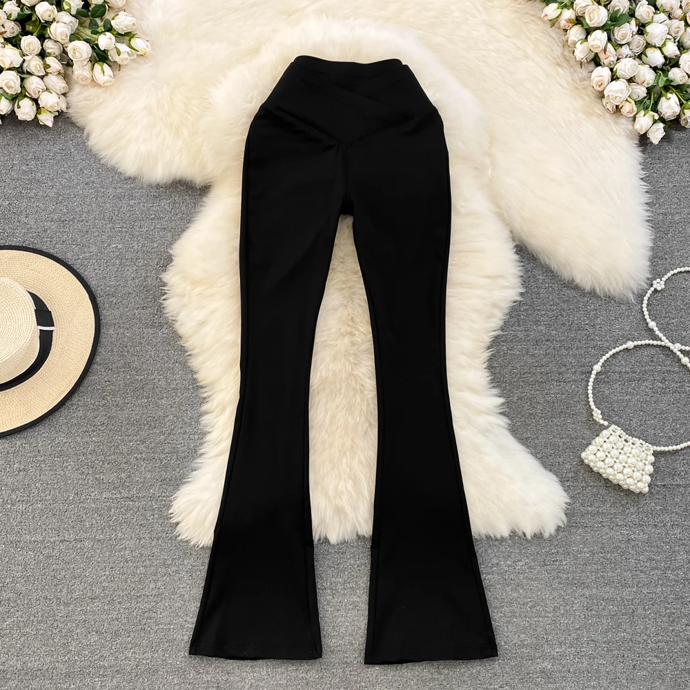 

Flared Pants Women's Spring and Autumn New Korean Version High Waist Slim Casual Pants Elastic Black Trousers Drape Slightly Fla