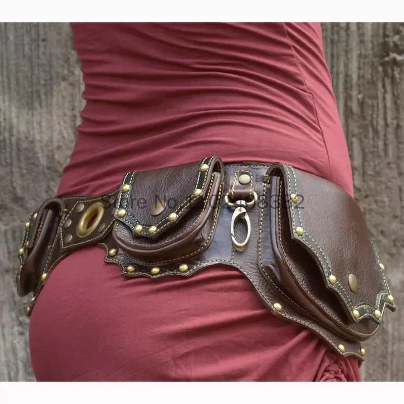 

Medieval Steampunk PU Leather Utility Belt Vintage Hip Bag Pocket Women Fanny Pack Viking Knight Cosplay Festival Waist Wallet