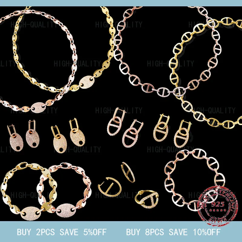 Modern luxury fashion S925 silver female Jewelry Sterling Silver Double Hole Design Earrings Bracelet Necklace Set
Modern luxury fashion S925 silver female Jewelry Sterling Silver Double Hole Design Earrings Bracelet Necklace Set