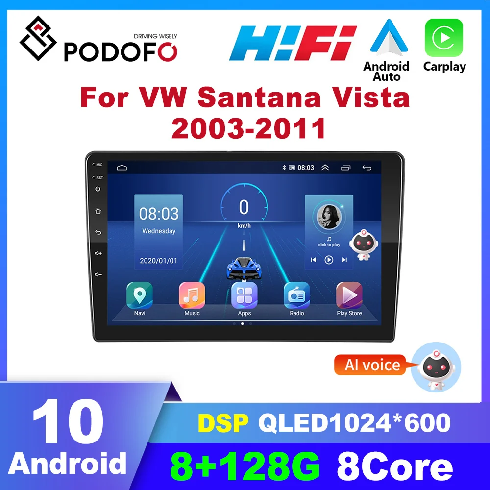 

Автомагнитола Podofo Carplay 2 Din Android для Volkswagen Santana Vista 2003-2011 мультимедийный видеоплеер DSP навигация GPS стерео