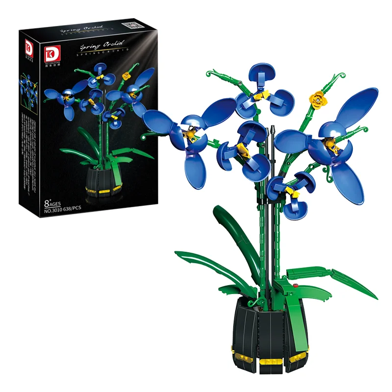 

Romantic Bouquet Flowers Blue Phalaenopsis Potted Plants Building Blocks Home Decoration Bricks DIY Toys for Adults Girls Gifts