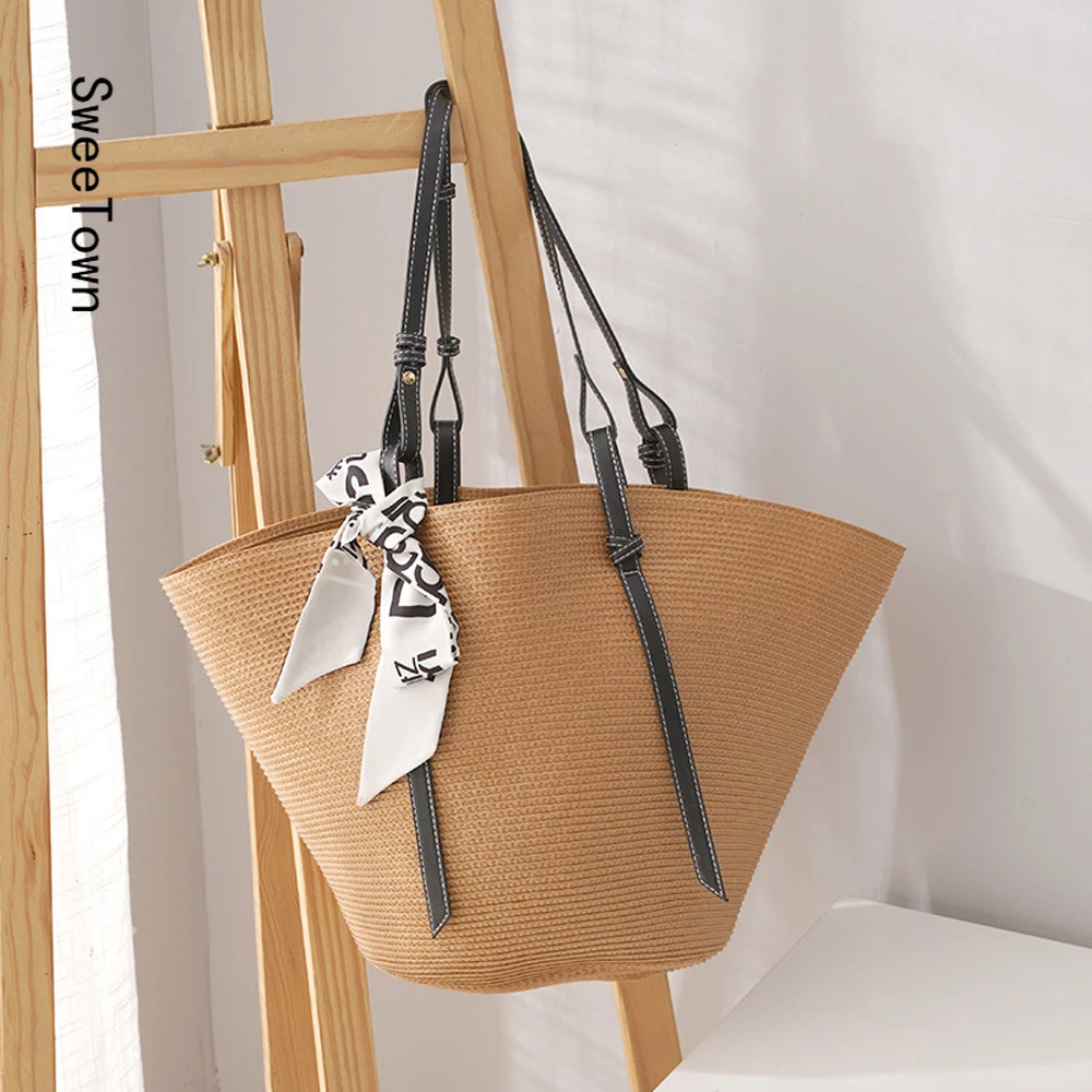 Sweetown Fashion Women Summer Straw Large Tote Bag Beach Casual Shoulder Bag Handbag Rattan Woven Handmade Knitted Straw Totes
Sweetown Fashion Women Summer Straw Large Tote Bag Beach Casual Shoulder Bag Handbag Rattan Woven Handmade Knitted Straw Totes