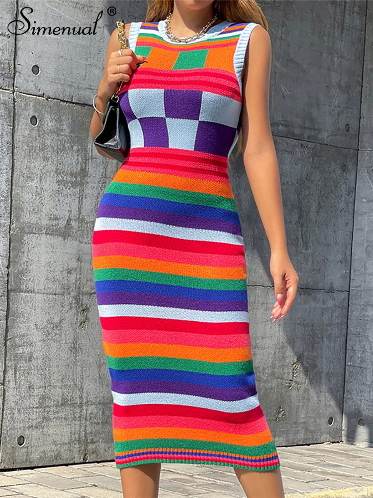 Simenual Classic Colorful Elegant Dresses Women Fashion Knitted Sleeveless O-neck Bodycon Robe Autumn Streetwear Ladies Vestido
Simenual Classic Colorful Elegant Dresses Women Fashion Knitted Sleeveless O-neck Bodycon Robe Autumn Streetwear Ladies Vestido