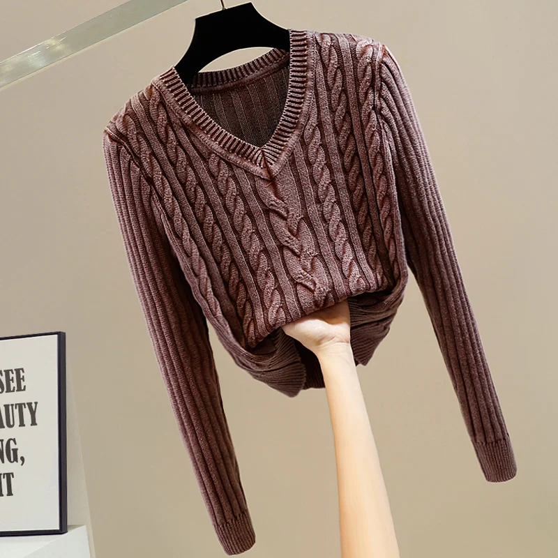 2023 New Autumn Winter V-neck Knitted Pullovers Slim Fit Short Long Sleeve Twist Knitting Sweater Female Elastic Sweaters Top
2023 New Autumn Winter V-neck Knitted Pullovers Slim Fit Short Long Sleeve Twist Knitting Sweater Female Elastic Sweaters Top