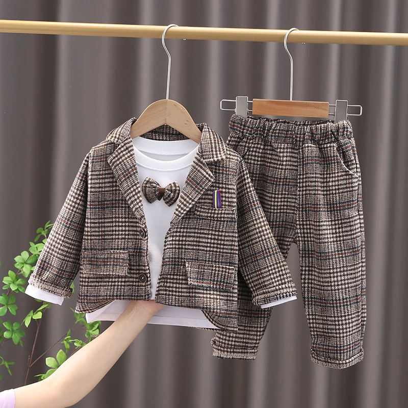 Children Boy Formal Gentleman Suits Spring Autumn Baby Fashion Plaid Clothing Set Toddler Coat+Bow TieT-shirt+Pants Baby Clothes
Children Boy Formal Gentleman Suits Spring Autumn Baby Fashion Plaid Clothing Set Toddler Coat+Bow TieT-shirt+Pants Baby Clothes