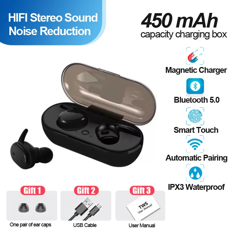 TWS Bluetooth Earphones Wireless Headphones With Microphone 450mAh Charging Box HIFI Stereo Sport Y30 Waterproof Earbuds Headset
TWS Bluetooth Earphones Wireless Headphones With Microphone 450mAh Charging Box HIFI Stereo Sport Y30 Waterproof Earbuds Headset