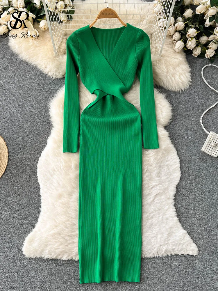 LIRUICHENG Autumn Sexy Knitted Dress Women V Neck Long Sleeve Slim Maxi Dress Female Autumn Hollow Out Sweater Long Dress 2023
LIRUICHENG Autumn Sexy Knitted Dress Women V Neck Long Sleeve Slim Maxi Dress Female Autumn Hollow Out Sweater Long Dress 2023