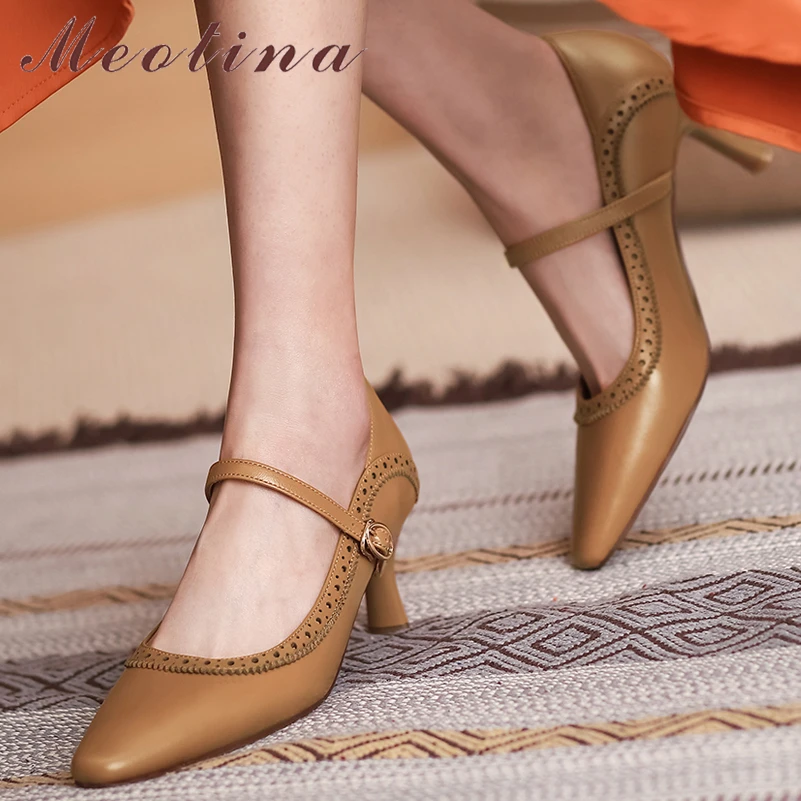 Meotina Women Genuine Leather Square Toe Thin High Heel Pumps Buckle Shallow Fashion Heels Ladies Autumn Shoes Caramell 40
Meotina Women Genuine Leather Square Toe Thin High Heel Pumps Buckle Shallow Fashion Heels Ladies Autumn Shoes Caramell 40