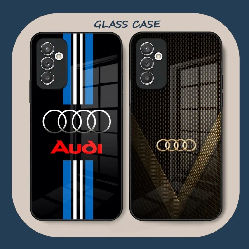 

Роскошный чехол для телефона с логотипом спортивного автомобиля Audi, стеклянный чехол для Samsung S23 S22 S21 S20 S10 A14 A54 A34 A52 A51 A22 A32 FE Ultra Pro Plus