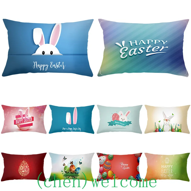 

Пасхальный декоративный чехол для подушки, мультяшный кролик, яйцо, наволочка с принтом, праздничный интерьер, украшение для дивана, прямоу...