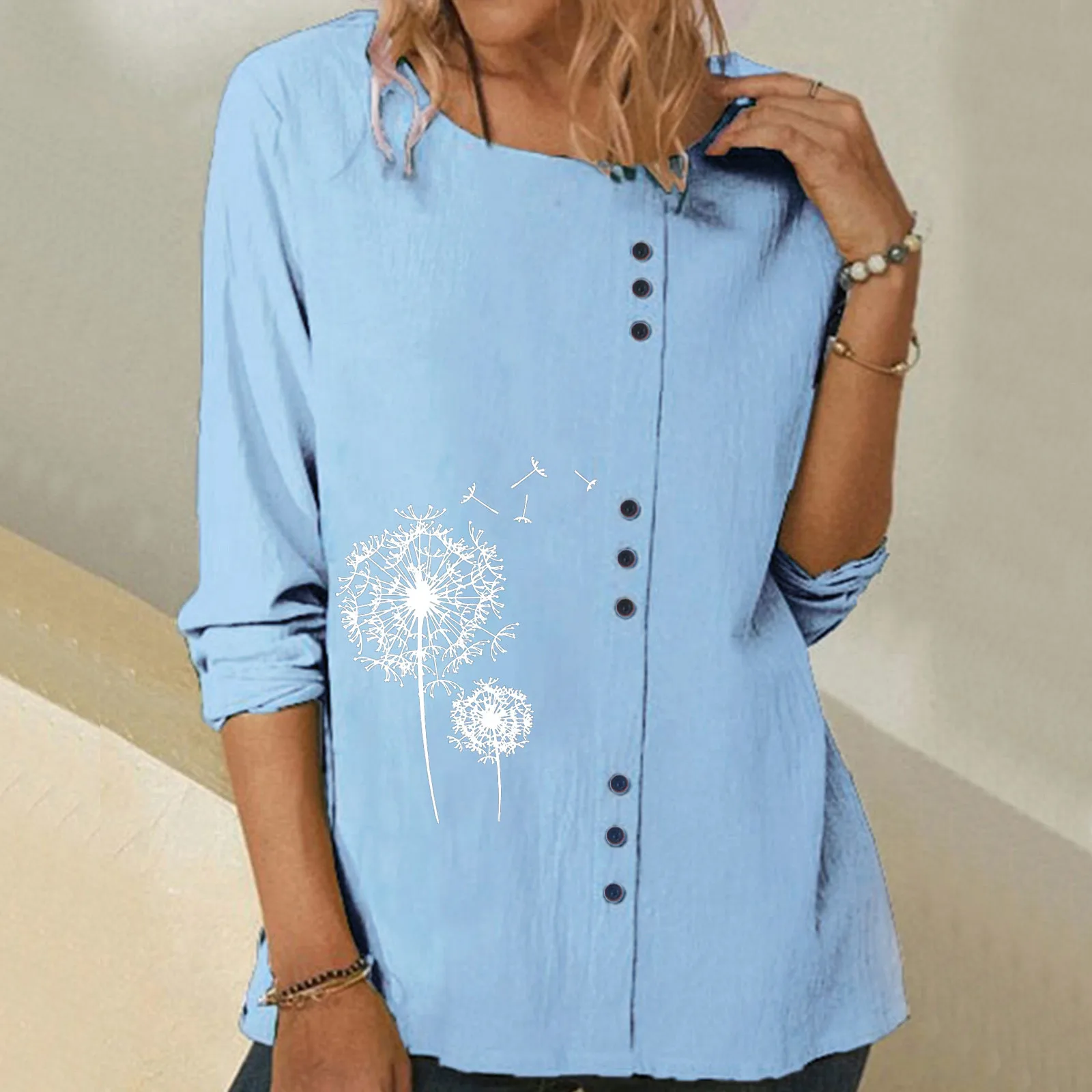 Womens Half Button down Shirts Women Print Long Sleeve O Neck Cotton Linen T Shirt Tops Casual Blouse Womens Small T Shirts
Womens Half Button down Shirts Women Print Long Sleeve O Neck Cotton Linen T Shirt Tops Casual Blouse Womens Small T Shirts