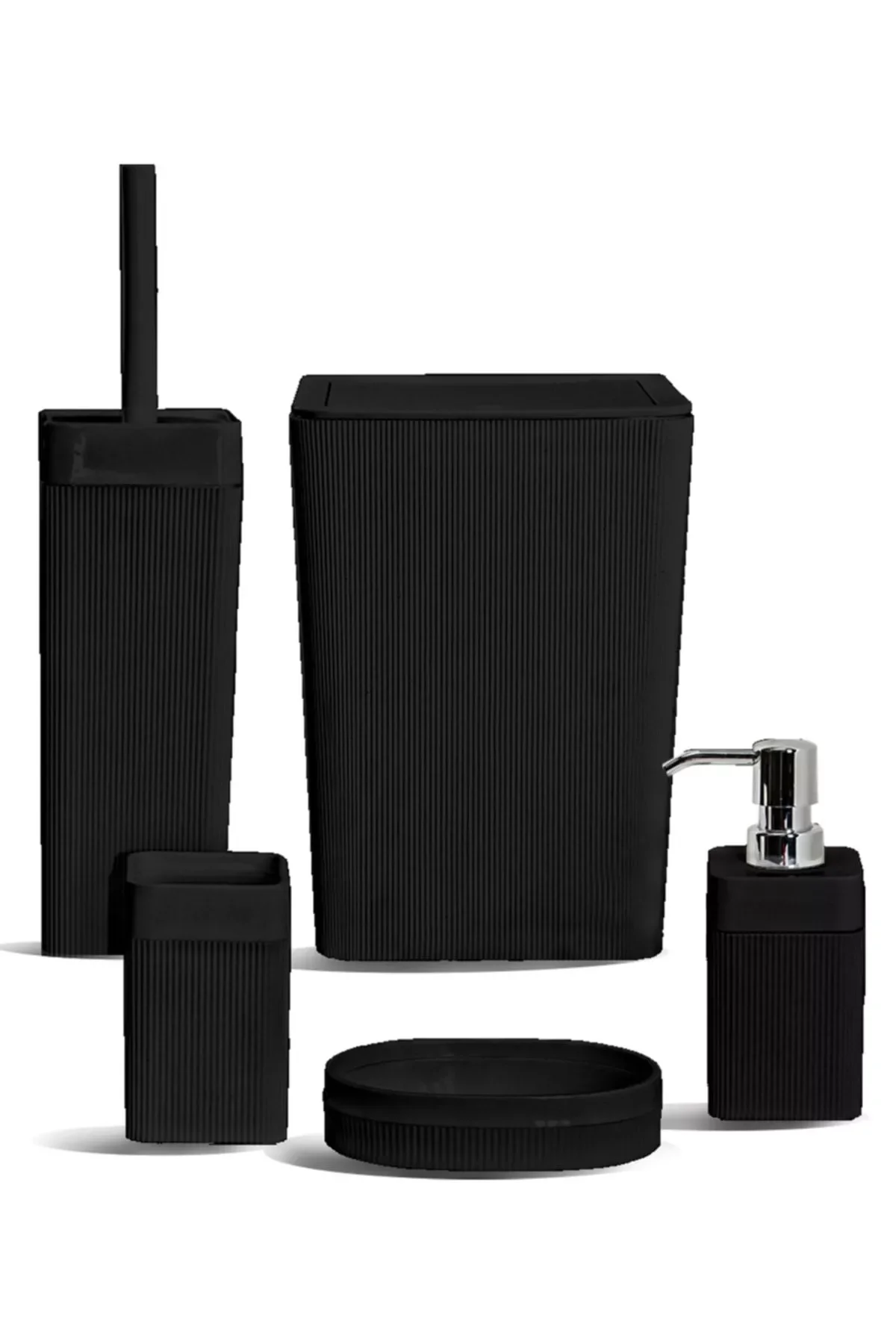 NEW2023 Bathroom Accessory Set Square Black 5 Pcs Plastic Toothbrush Holder Liquid And Solid Soap Dispenser Toilet Brush Trash C 
NEW2023 Bathroom Accessory Set Square Black 5 Pcs Plastic Toothbrush Holder Liquid And Solid Soap Dispenser Toilet Brush Trash C