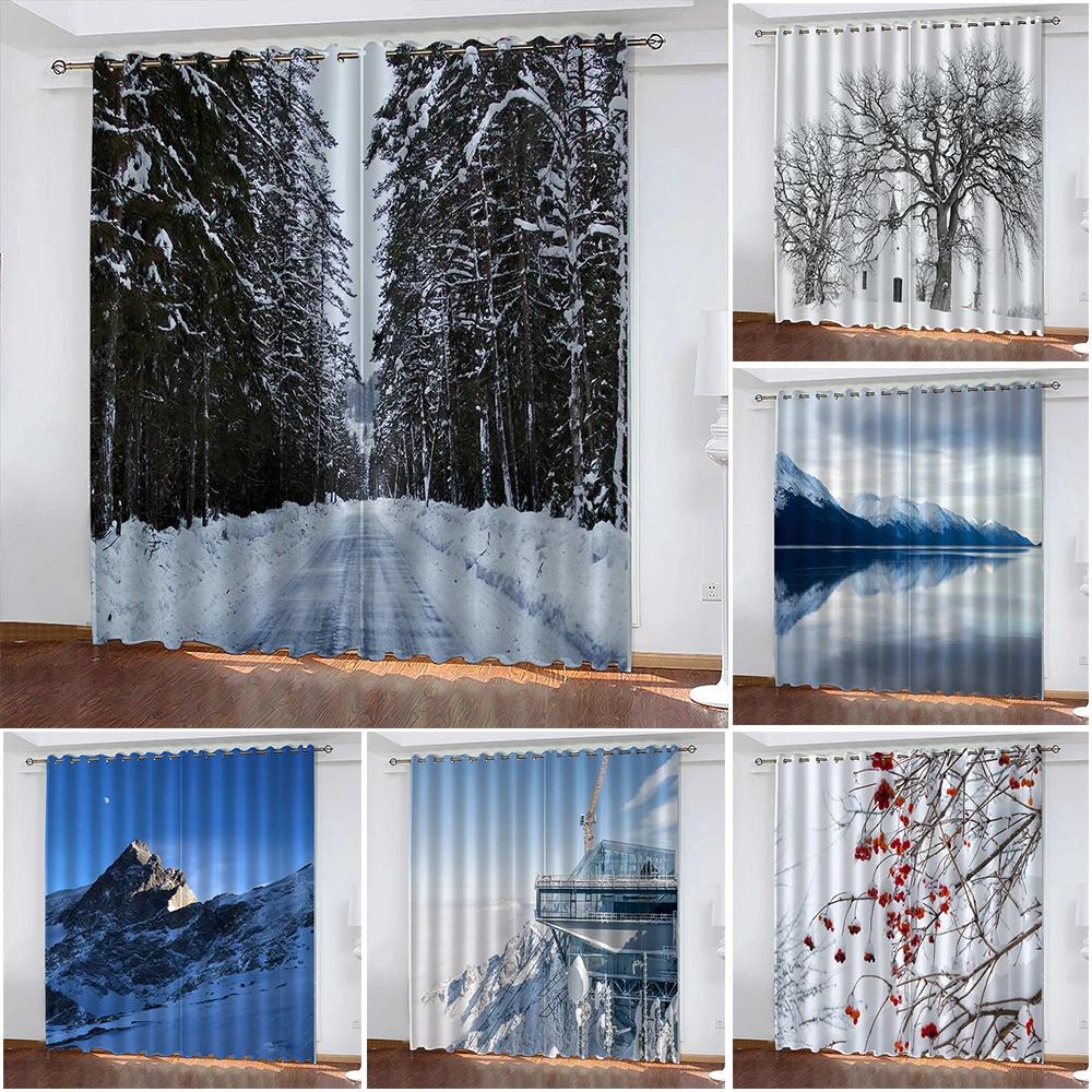 

Forest Snow Scene 3D Printing Curtain Living Room Blackout Curtain Cortinas Opacas Cortina Cocina カーテン Landscape Curtain