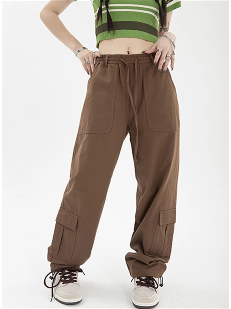 Streetwear Coffee Cargo Pants Streetwear 100% Cotton Big Pocket Patchwork Casual Pants Drawstring Low Waist Baggy Trouser Lady
Streetwear Coffee Cargo Pants Streetwear 100% Cotton Big Pocket Patchwork Casual Pants Drawstring Low Waist Baggy Trouser Lady