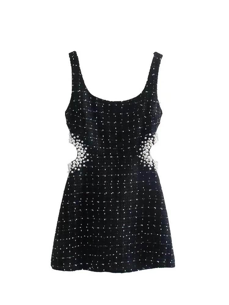 Women 2022 New Fashion pearl embellished textured Dress Vintage sleeveless Backless zipper Female Dresses Vestidos robe Mujer
Women 2022 New Fashion pearl embellished textured Dress Vintage sleeveless Backless zipper Female Dresses Vestidos robe Mujer