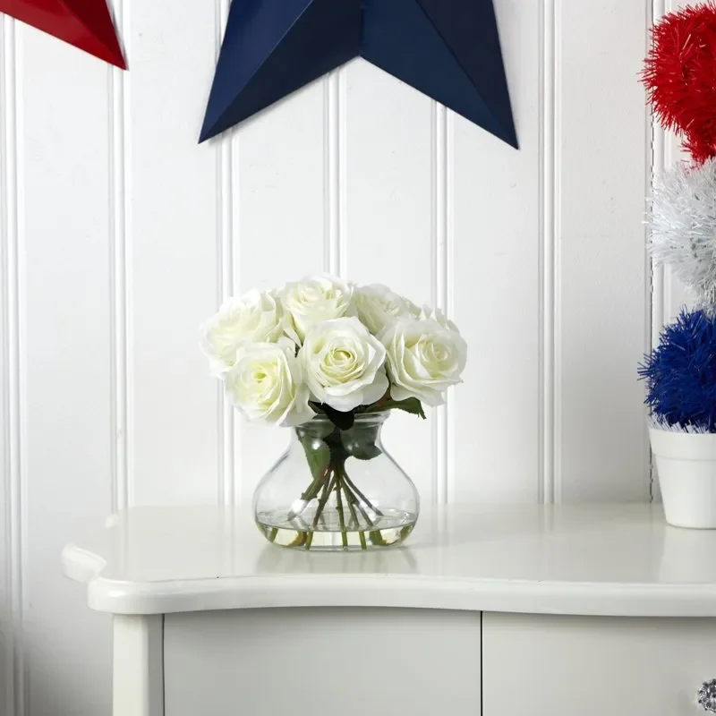 Luxurious White Artificial Flower Arrangement with Vase, Perfect for Home Decoration.
Luxurious White Artificial Flower Arrangement with Vase, Perfect for Home Decoration.