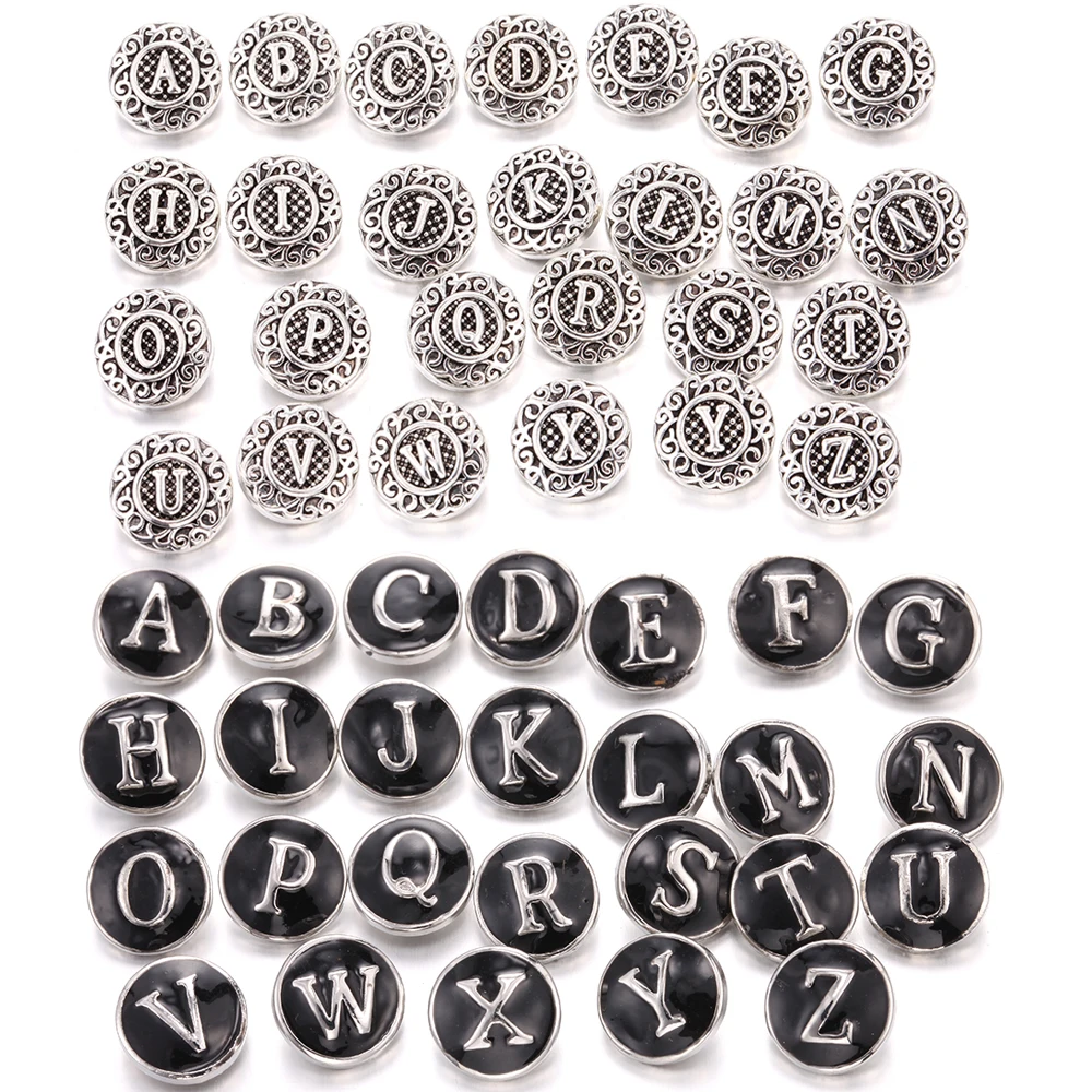 10pcs/lot New 12mm Snap Jewelry Black Metal A-Z Letters Alphabet 12mm Snap Buttons Fit Snap Button Bracelet Earrings Necklace
10pcs/lot New 12mm Snap Jewelry Black Metal A-Z Letters Alphabet 12mm Snap Buttons Fit Snap Button Bracelet Earrings Necklace